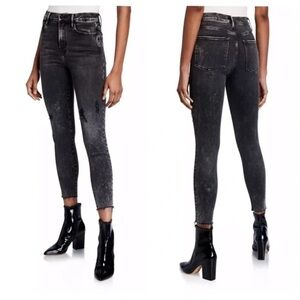 Frame Denim washed out black Ali high rise cigarette skinny jeans raw hem 28